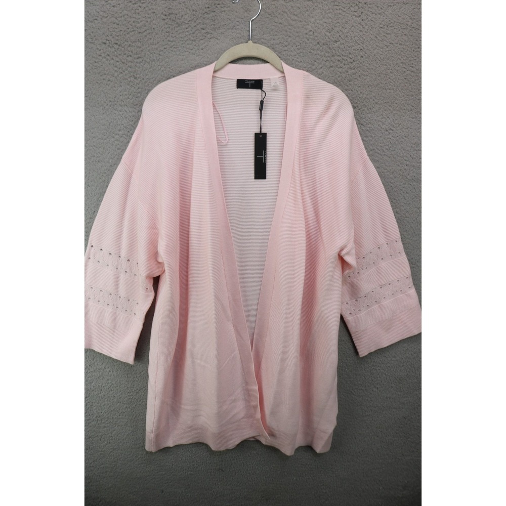 Tahari Open Front Long Line Pink Cardigan-Large-NWT-Cut Outs-Minimalist-Feminine